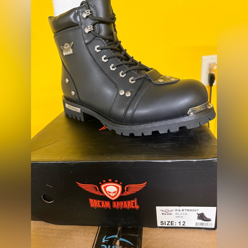 Dream Apparel Mens Motorcycle Boots for Riding Biker with Side Zipper